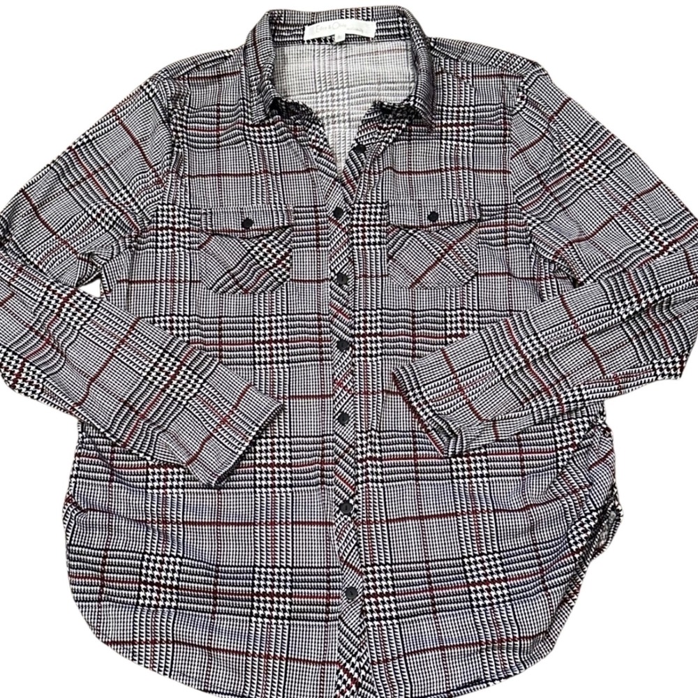 Eden & Olivia Plaid Shirt Women Large Black Red White Excellent Glen Check